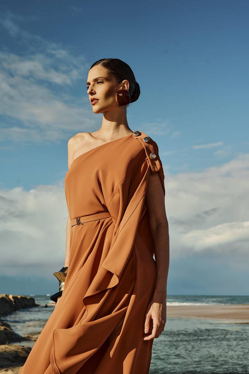 Vestido Ombro Só Manga Farta Envelope - Canela VES0023CAN