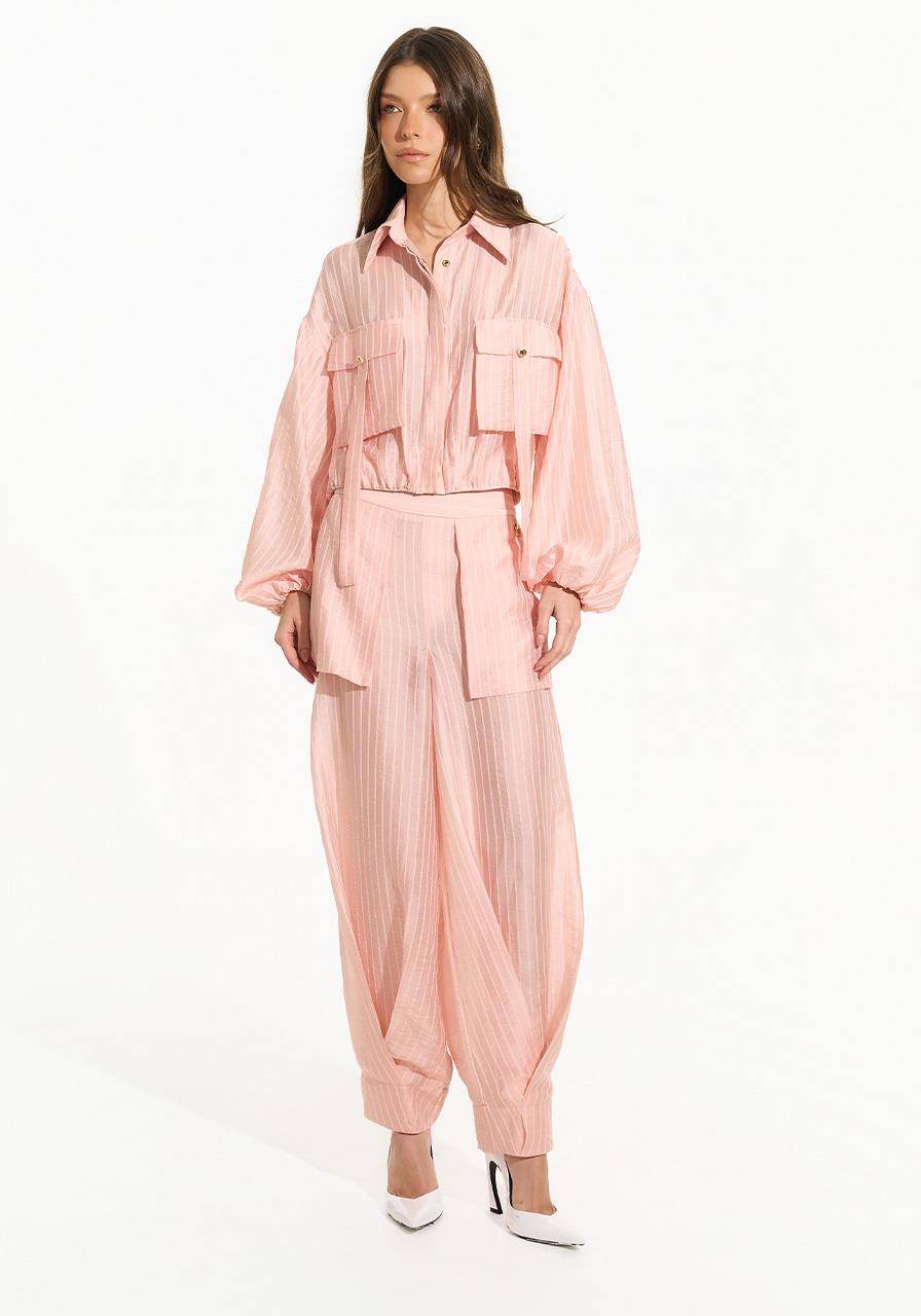 Camisa Cropped Listras - Rose CAM0058RS