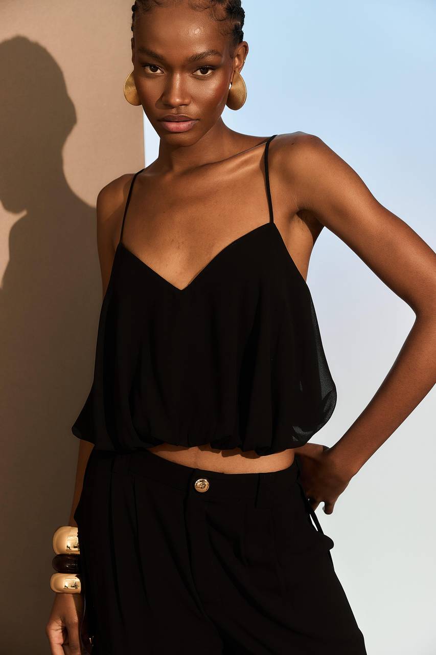 Blusa Alça Cintura Drapeado - Preto BLU0035PTO