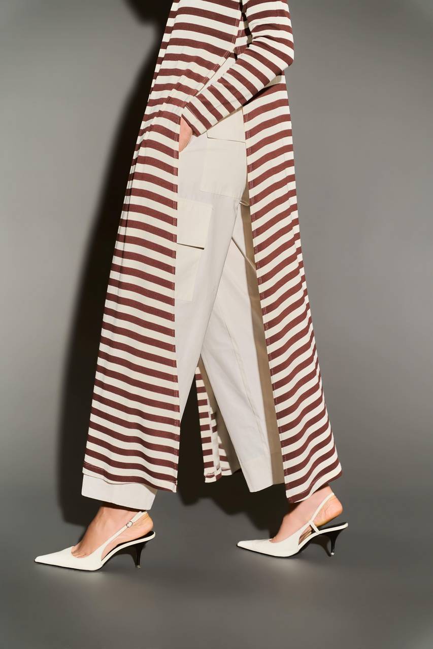 Cartigan Longo Listras - Off/marrom CAS0015OFFM