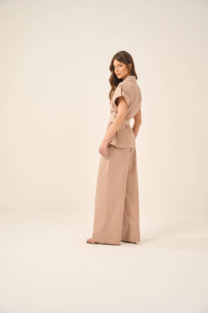 Conjunto Colete Com Calça Linho Algodão - Caqui CJT0008CAQ