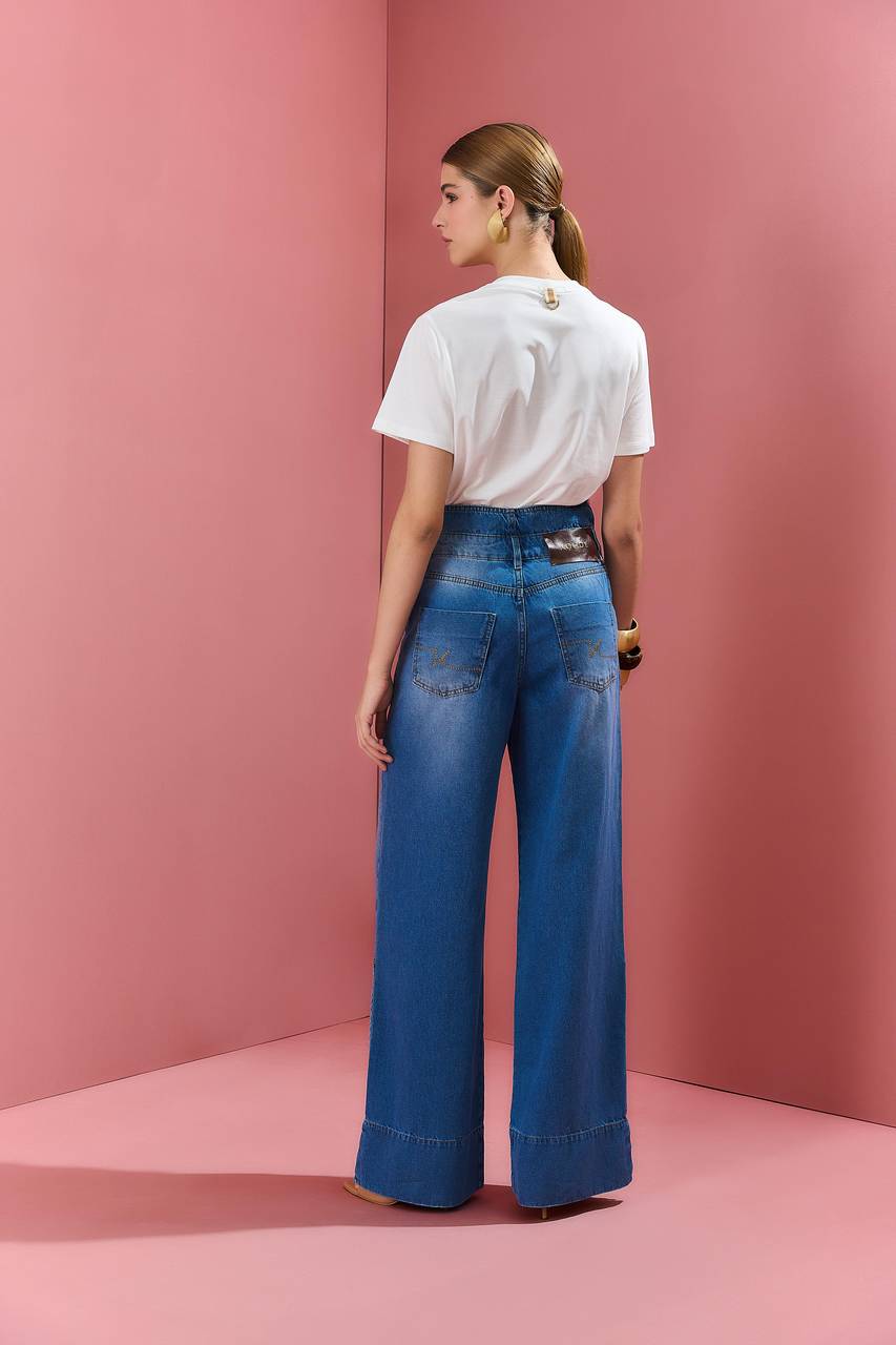 Calça Jeans Recorte Costas Fenda Lateral - Jeans CAL0056JEA