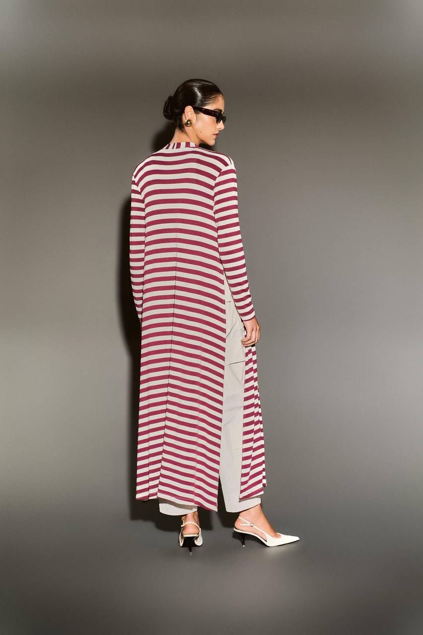 Cartigan Longo Listras - Off/vinho CAS0015OFFV