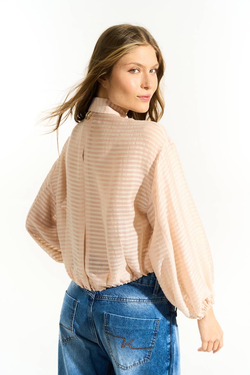Camisa Bomber Listras - Bege / Rosê CAM0055BE/RO
