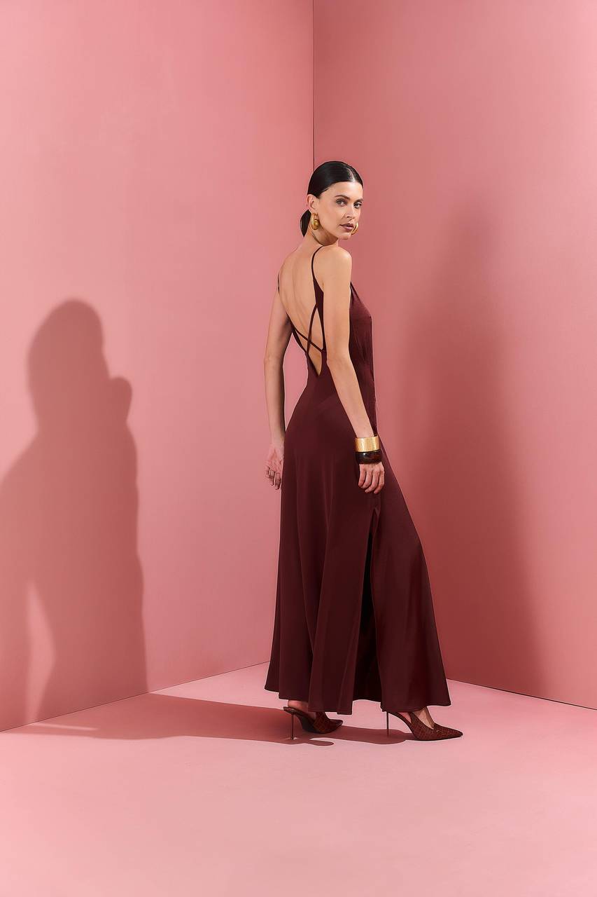 Vestido Longo Jersey Com Amarração - Tobaco VES0042TB