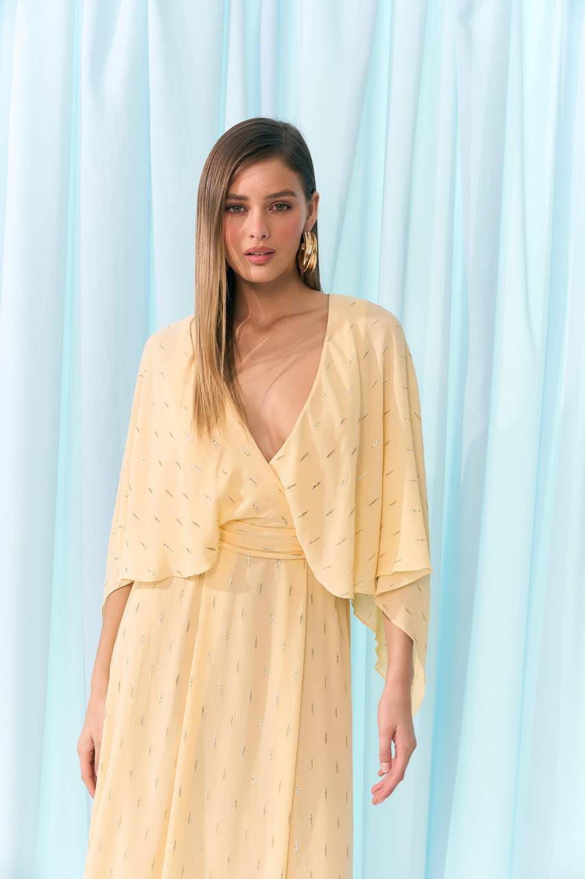 Vestido Midi Manga Farta - Manteiga VES2022