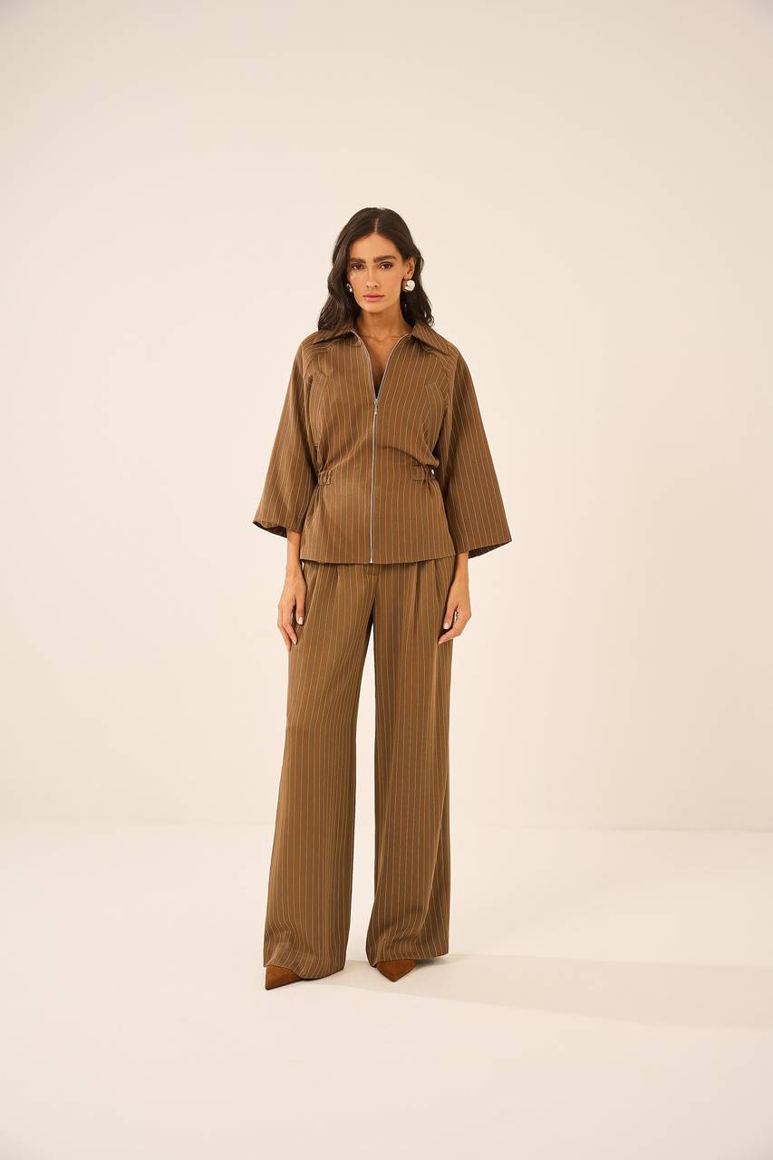 Calça Pantalona Risca De Giz - Caramelo CAL0030PELE
