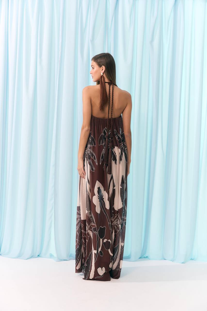 Vestido Tqc Franzido Tule - Estampa Palm VES2035