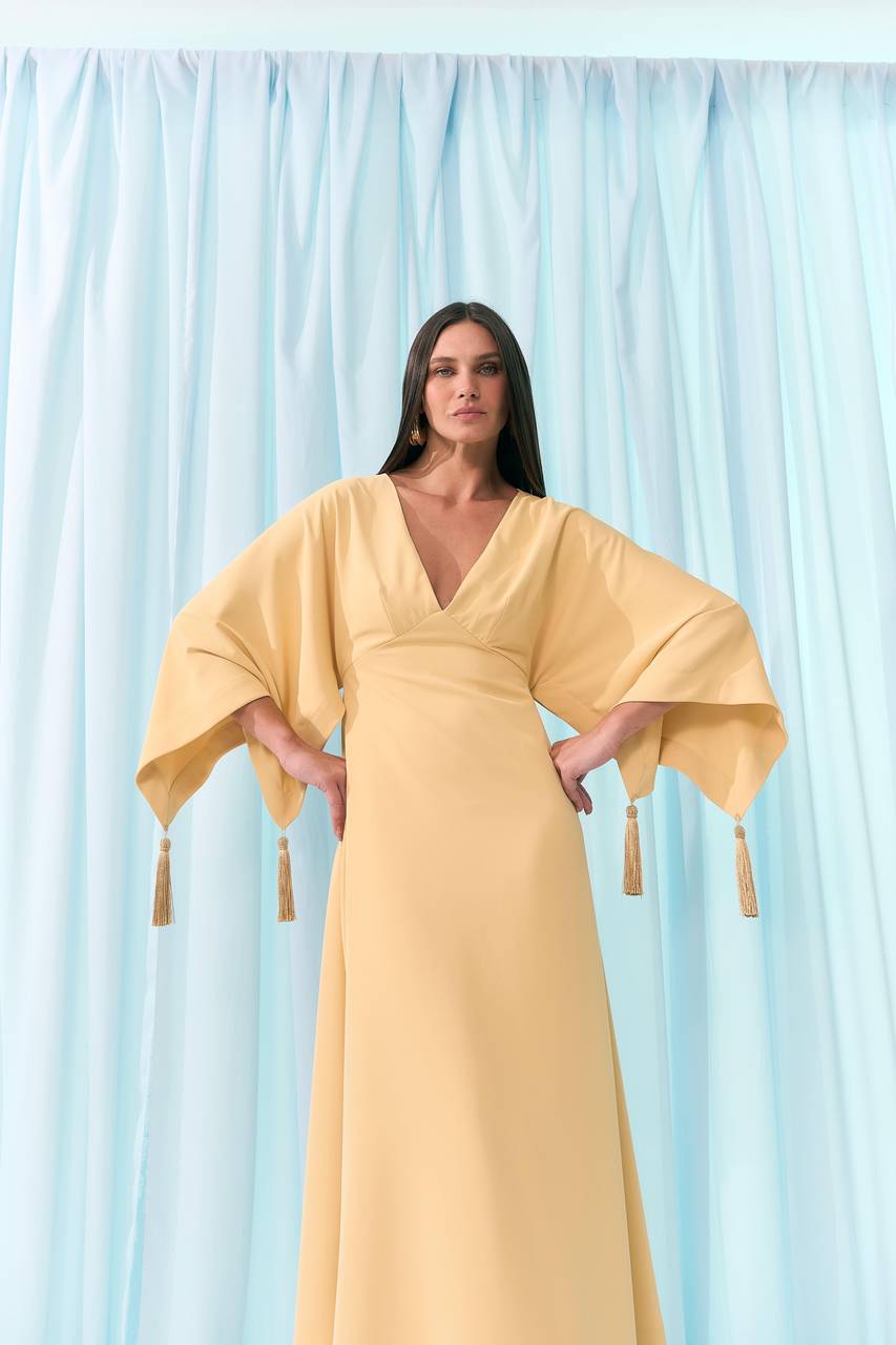 Vestido Longuete Manga Farta Tencel - Manteiga VES2015