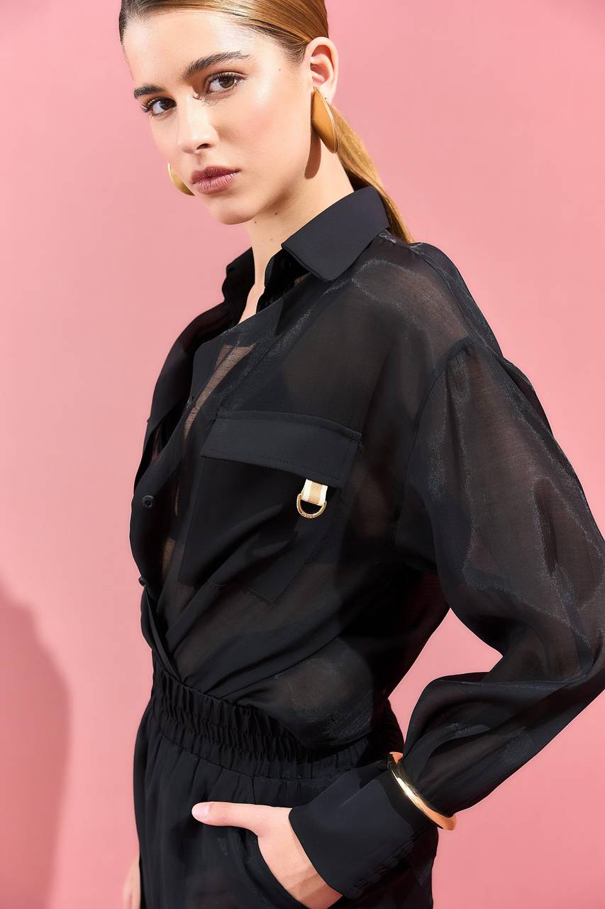 Camisa Fluida Transparente C/ Top - Preto CAM0024PTO