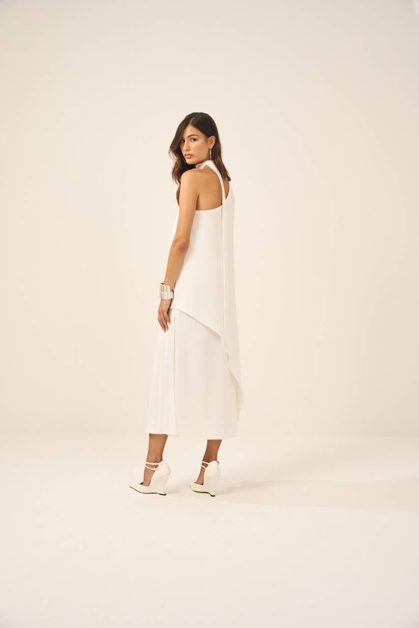 Vestido Crepe Fenda Plissado - Vanila VES0006VAN