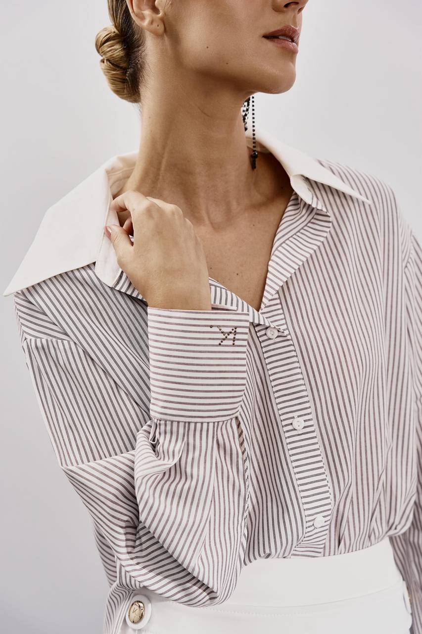 Camisa Fio Listra - Off/marrom CAM0026OFFM