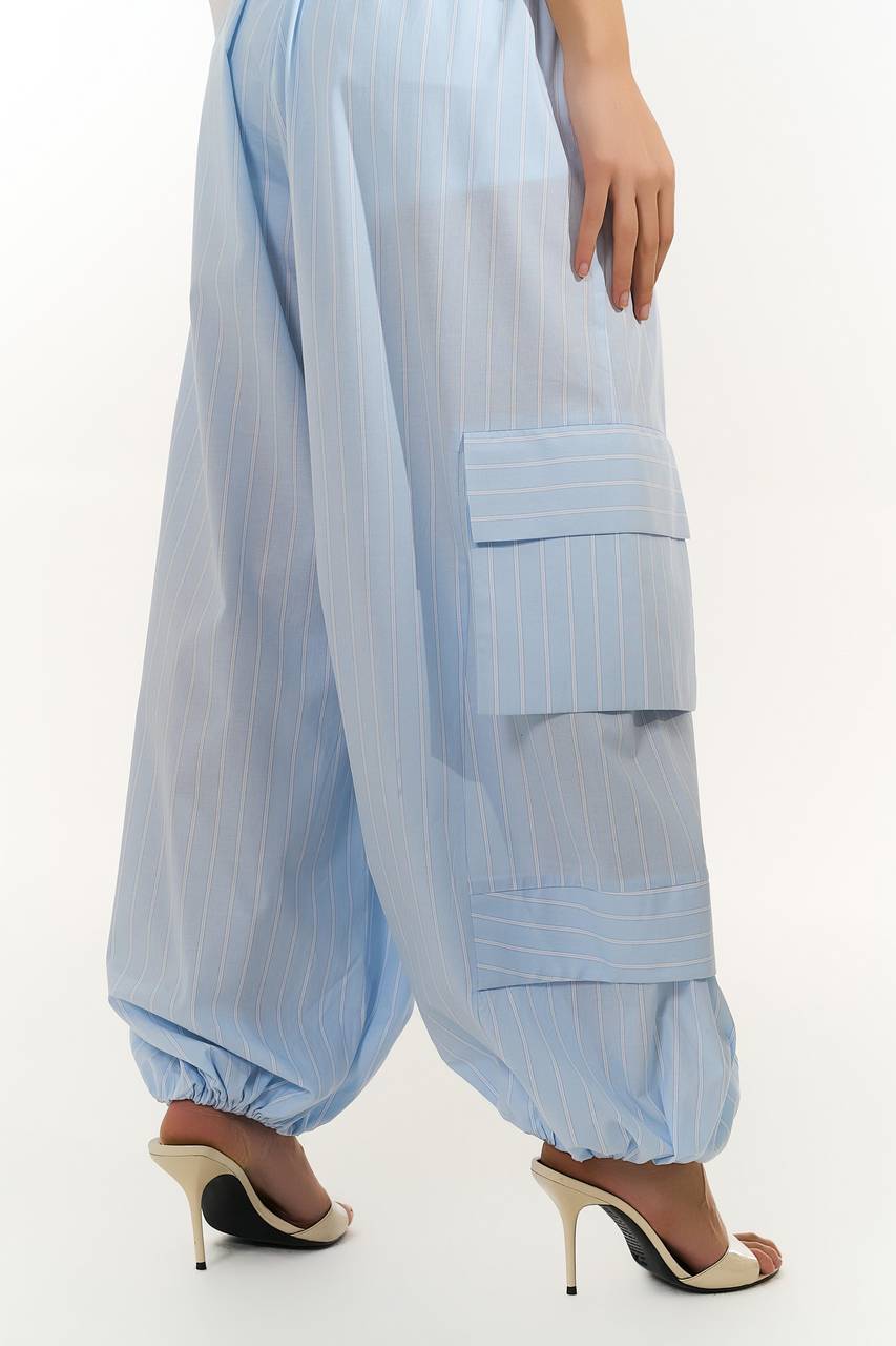 Calça Slouchy Palazzo - Azul/off CAL0180AZ/OFF