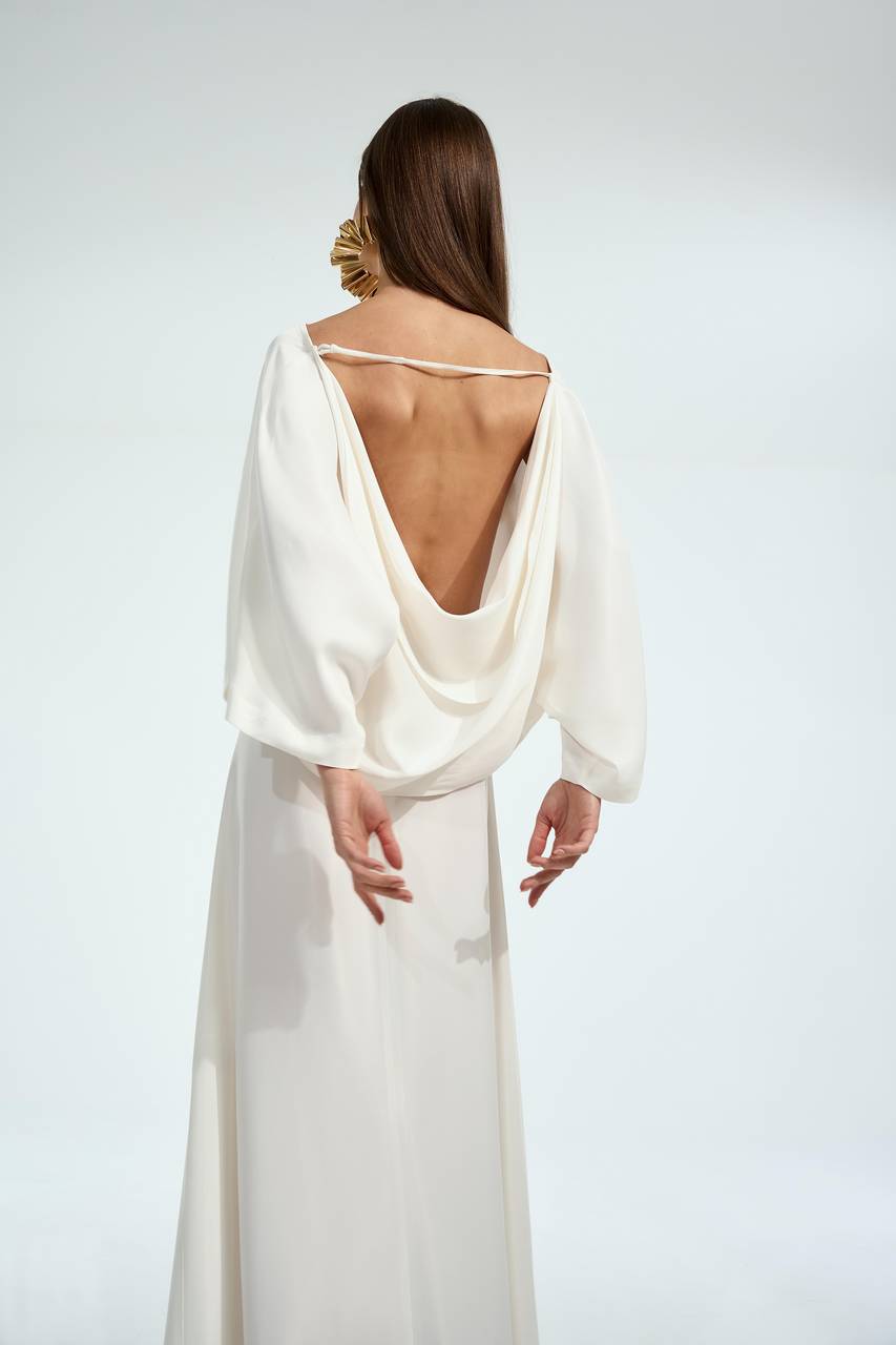Vestido Midi Manga Ampla - Off White VES0012