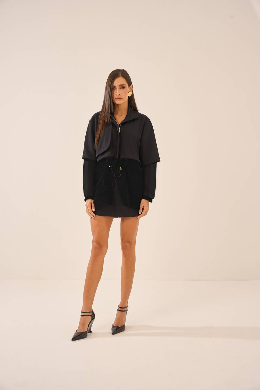 Parka Em Tecido Com Transparência - Preto PAK0004PTO