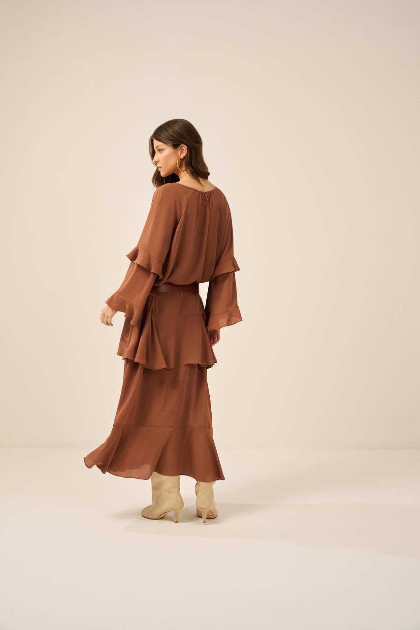 Vestido Boho Babados - Marrom VES0007MRO