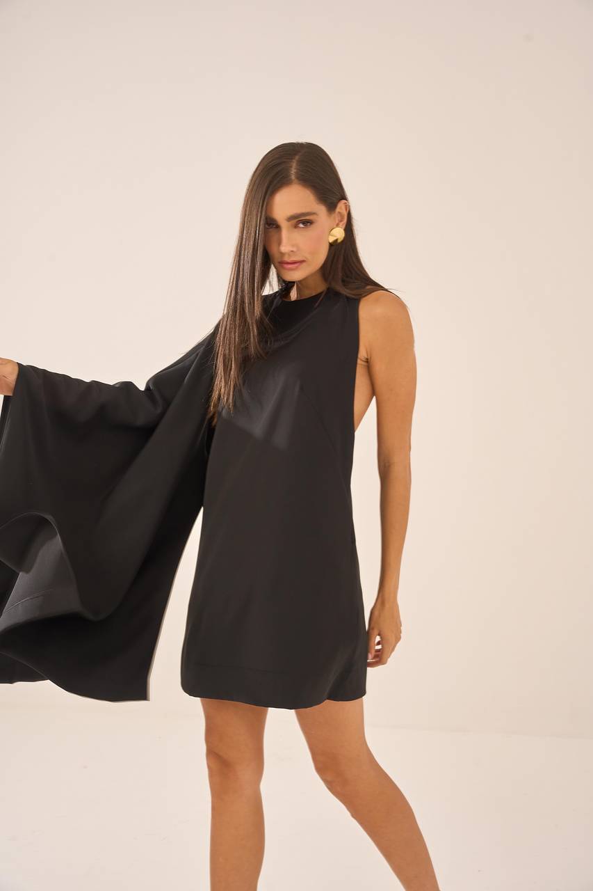 Vestido Curto Ombro Sobreposição - Preto VES0011PTO