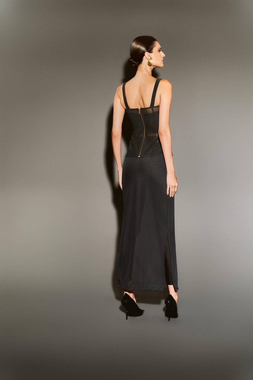 Saia Maxi Longa Power Com Calça Justa - Preto SAI0034PTO