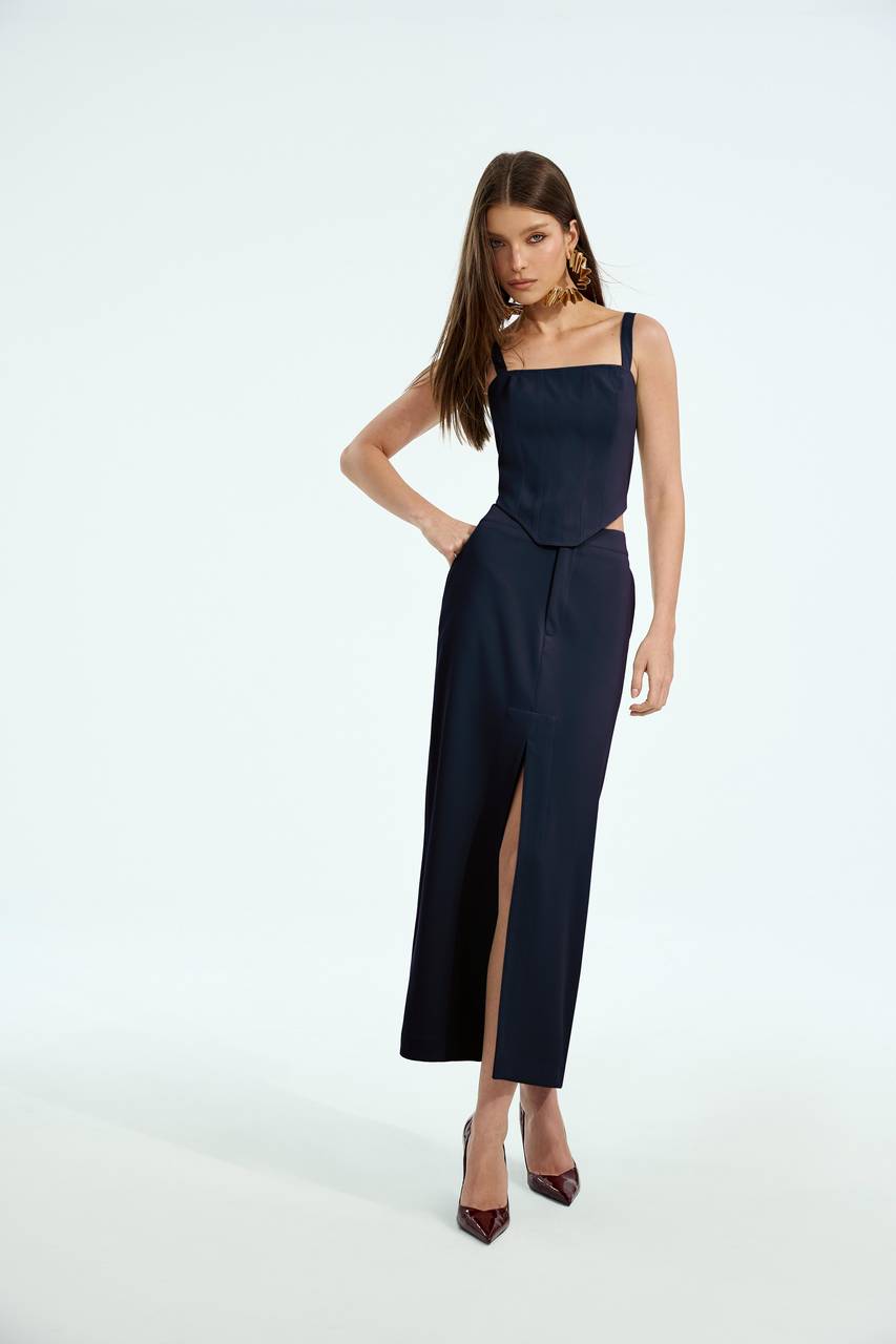 Conjunto Saia Midi Com Corselet - Marinho CJT0019MAR