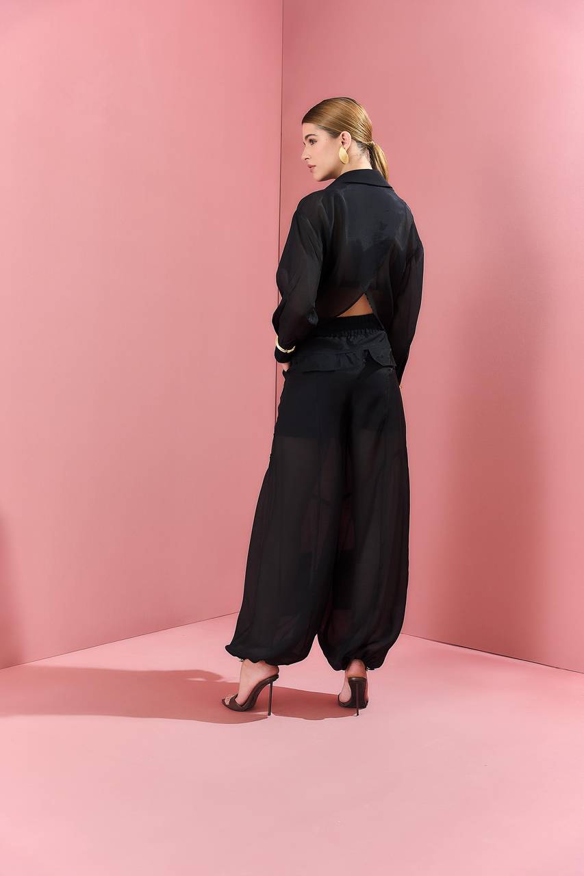 Camisa Fluida Transparente C/ Top - Preto CAM0024PTO