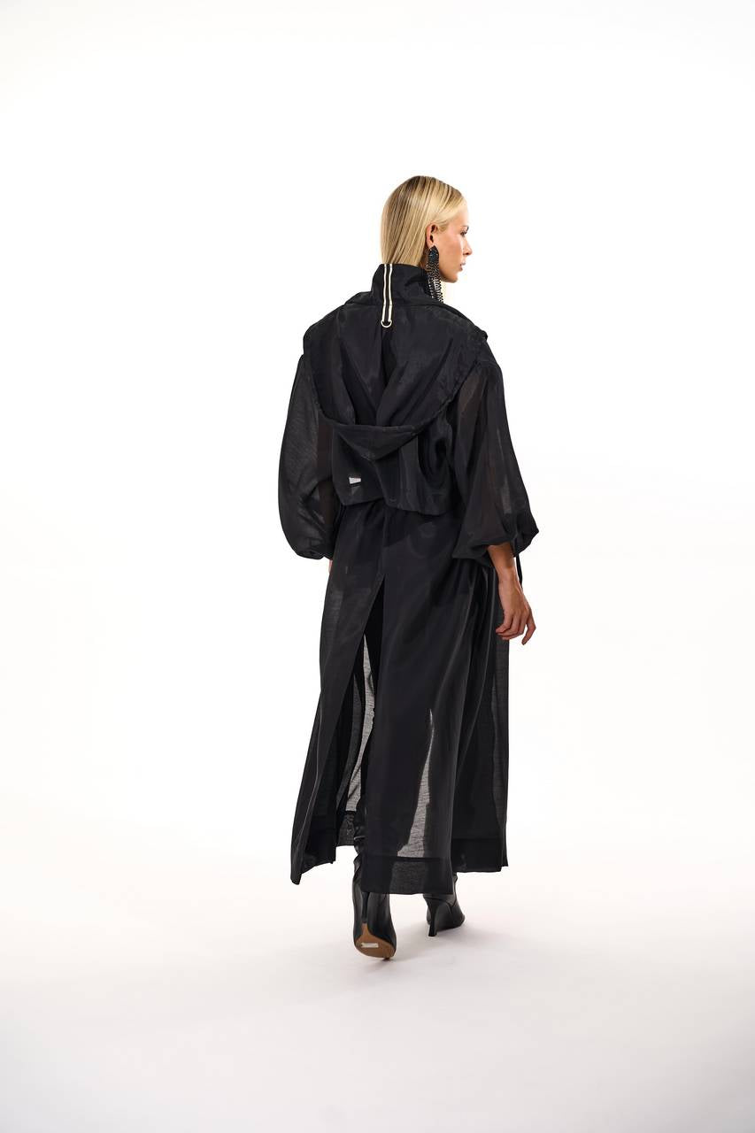 Casaco Trench Coat C/ Capuz Leve Transparência - Preto CAS0017PTO