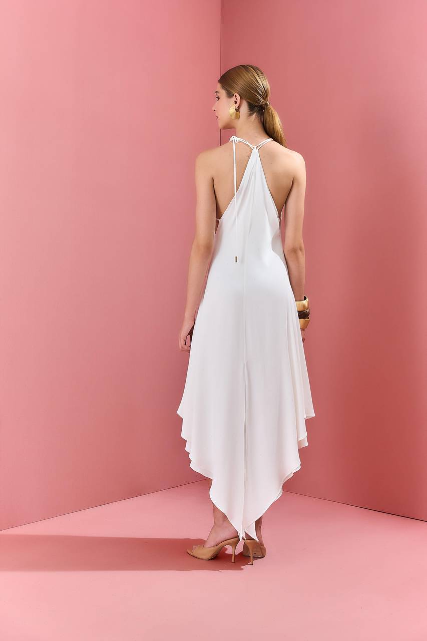 Vestido Decote V Longuete C/ Pontas - Off White VES0048OFF