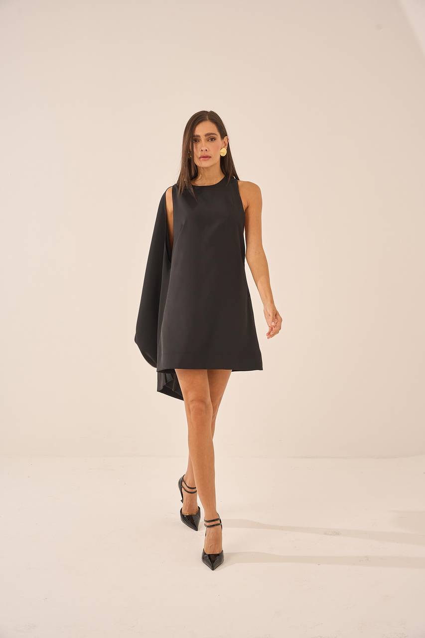 Vestido Curto Ombro Sobreposição - Preto VES0011PTO