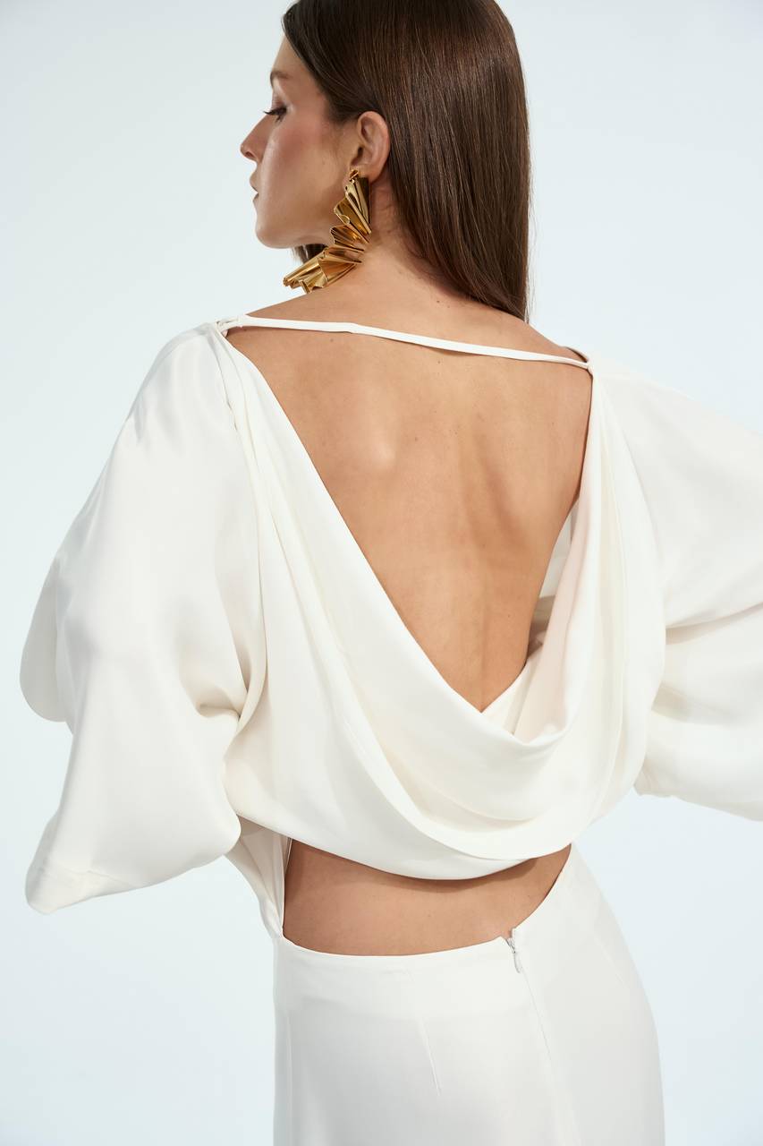 Vestido Midi Manga Ampla - Off White VES0012