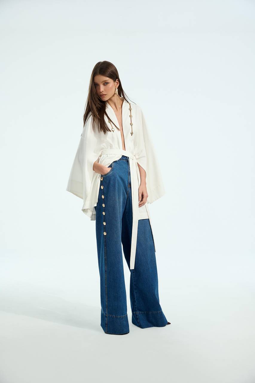 Kaftan Linho Detalhe Transparência - Off White VES0016