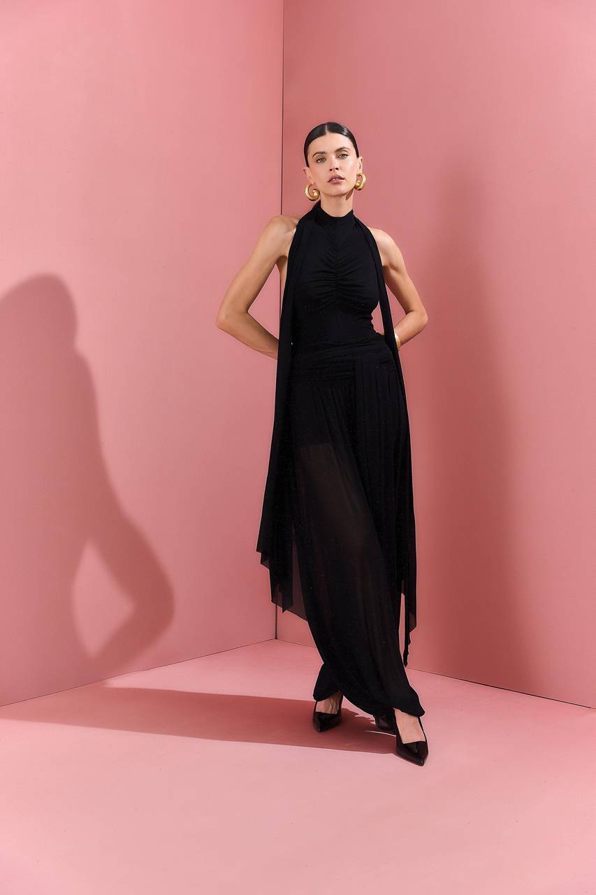 Conjunto Calça Aladin E Body Frente Única - Preto CJT0029PTO