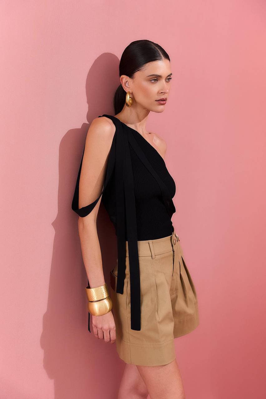 Regata Tricot Tiras - Preto BLU0067PTO
