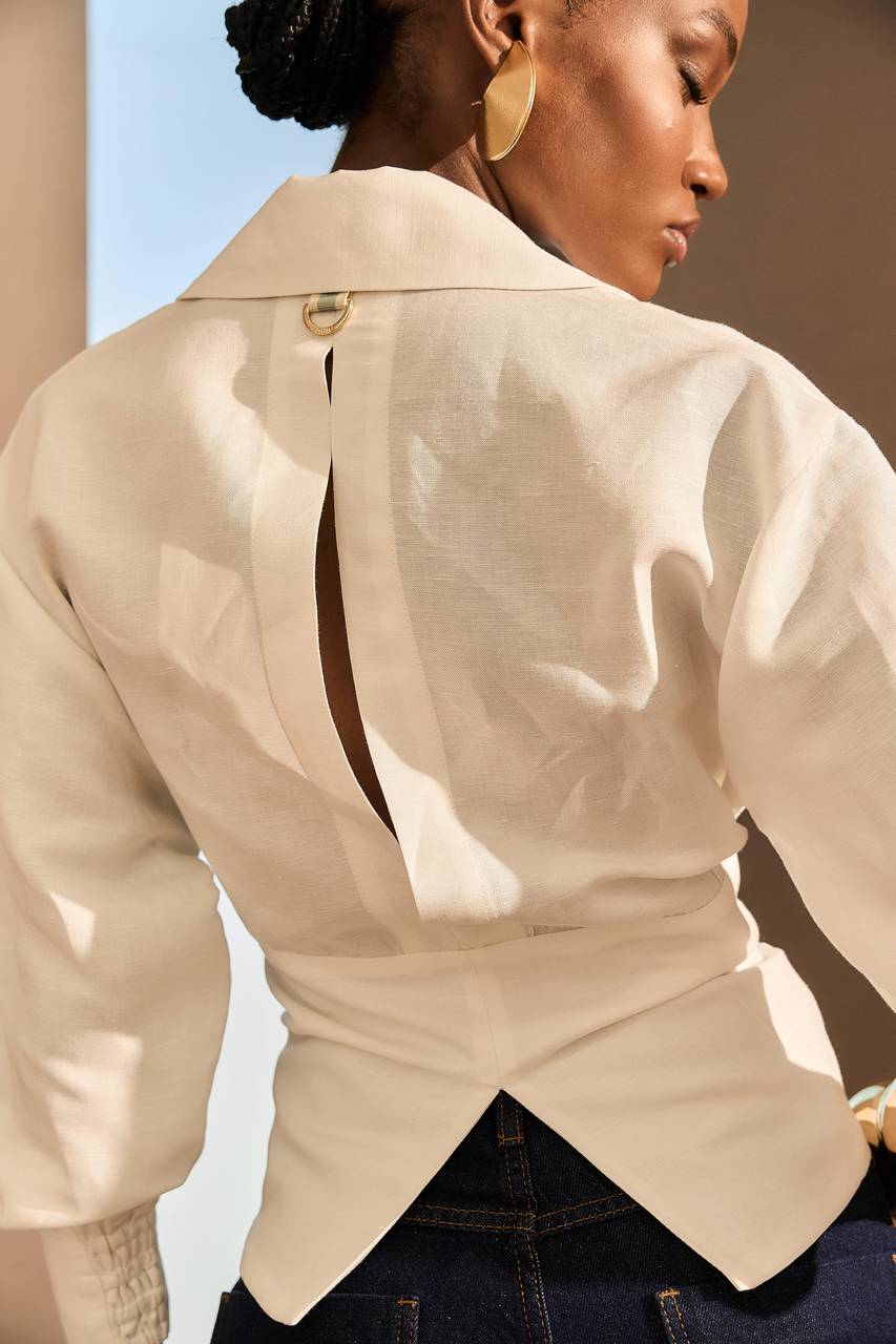 Camisa Linho Faixa Amarração - Off White CAM0019OFF
