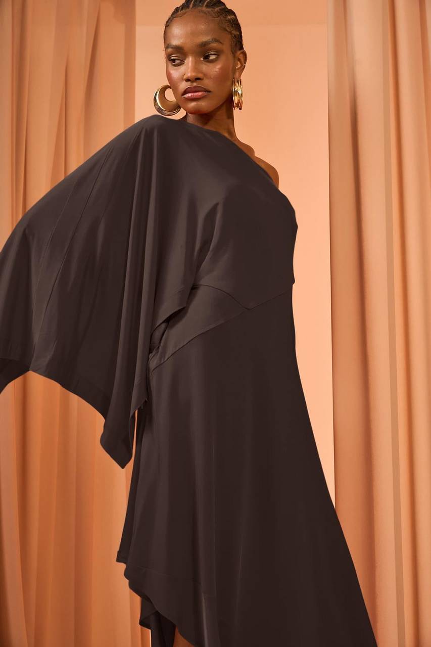 Vestido Midi Ombro Só Envelope - Marrom VES2055MRO
