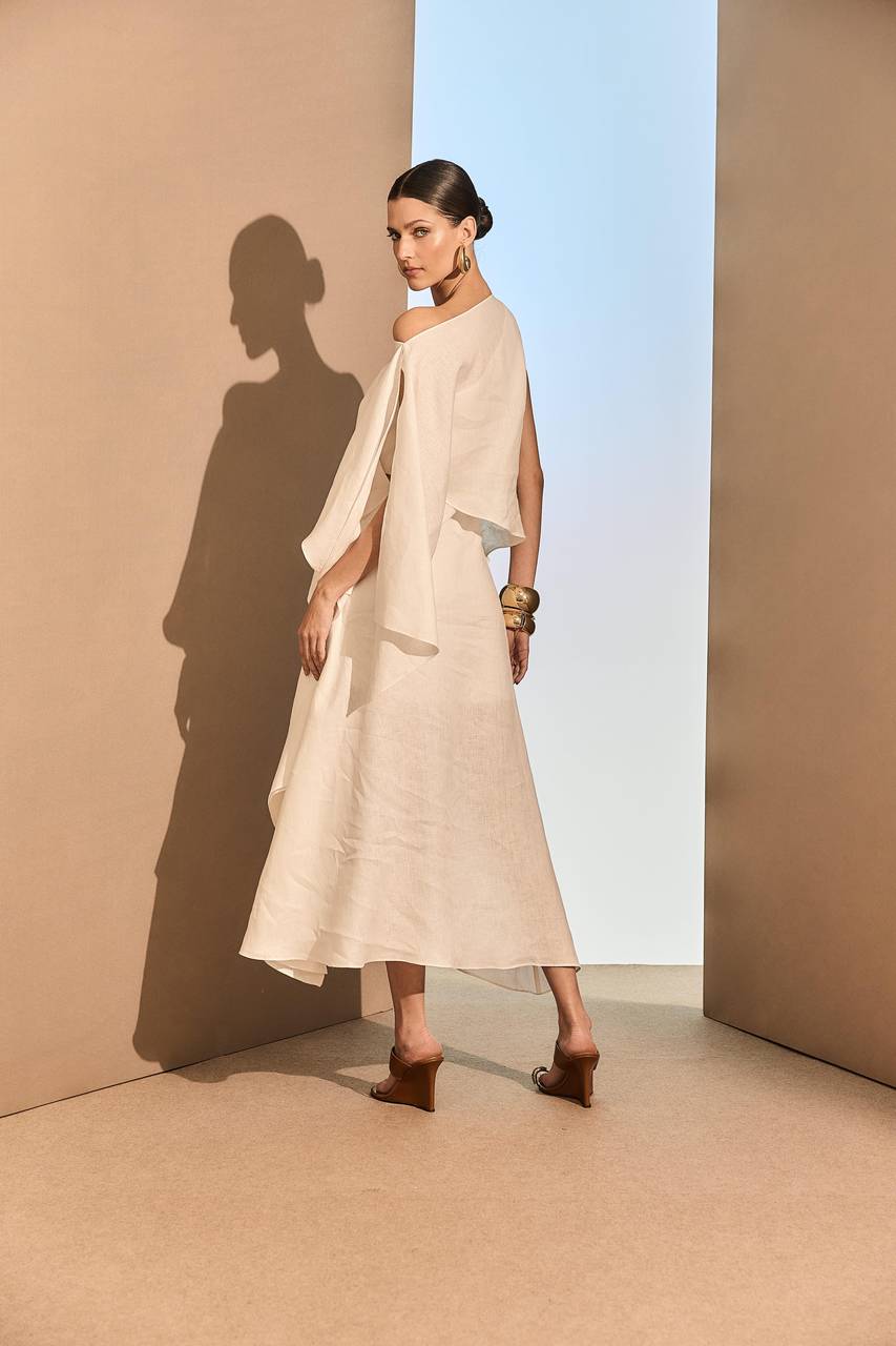 Vestido Midi Linho Assimétrico - Off White VES0040OFF
