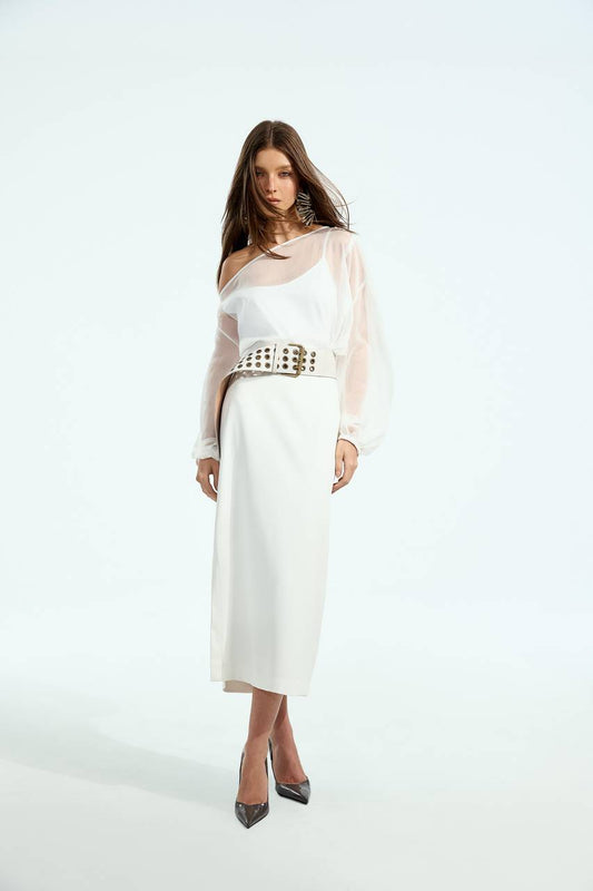 Saia Midi Alfaiataria - Off White SAI0009