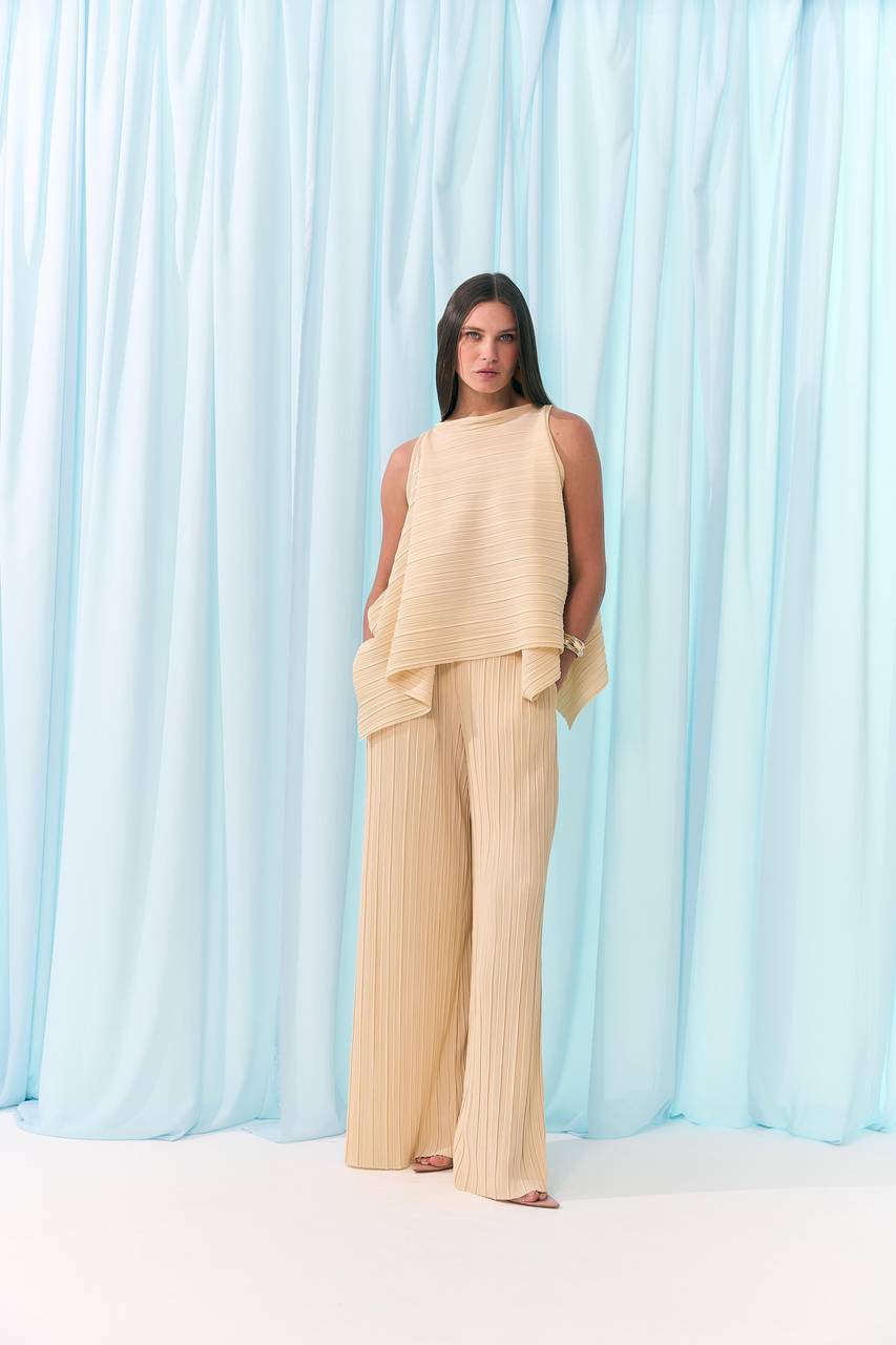Calça Pantalona Plissê - Manteiga CAL2010MAN