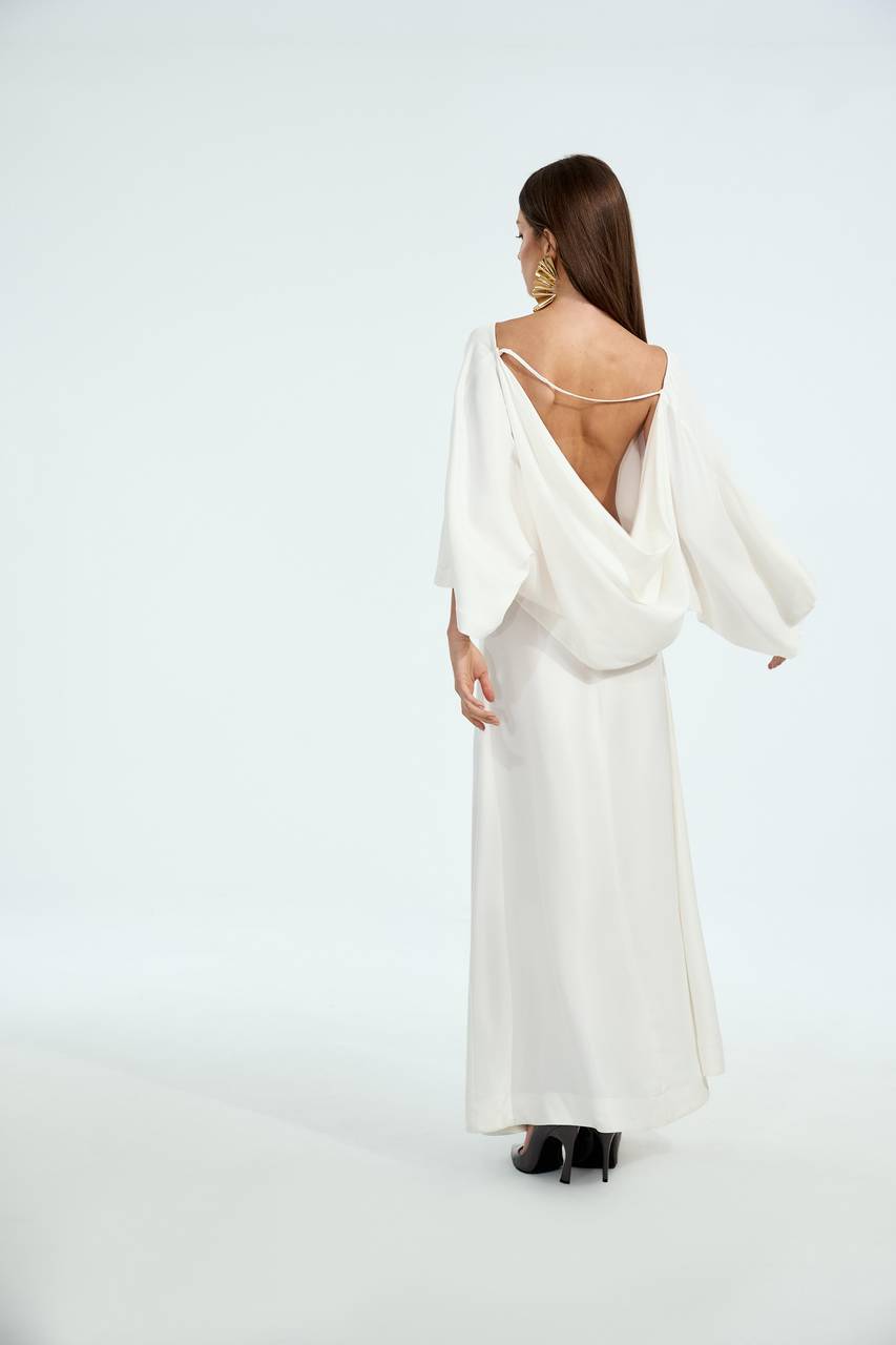 Vestido Midi Manga Ampla - Off White VES0012
