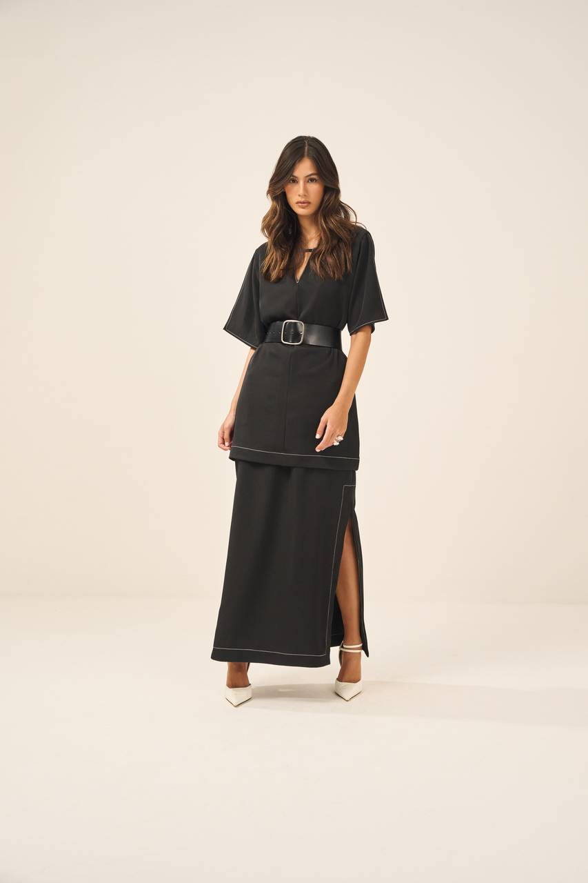 Conjunto Saia E Tunica Crepe - Preto CJT0002PTO