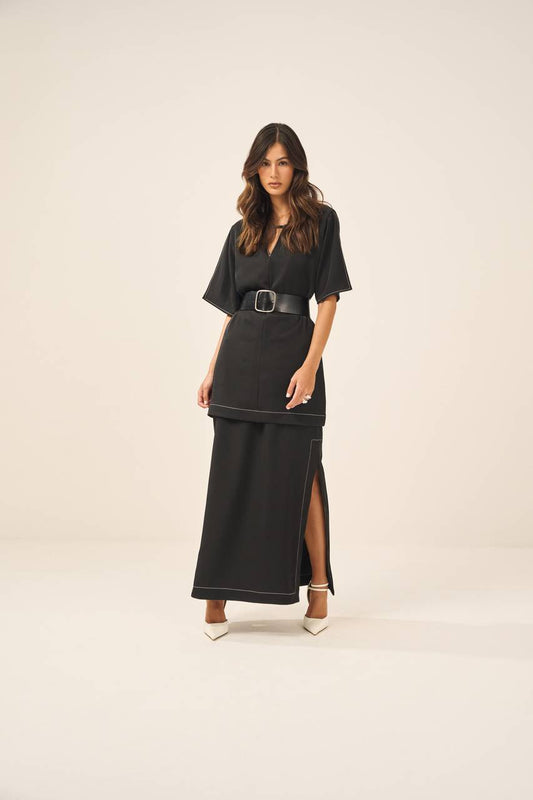 Conjunto Saia E Tunica Crepe - Preto CJT0002PTO