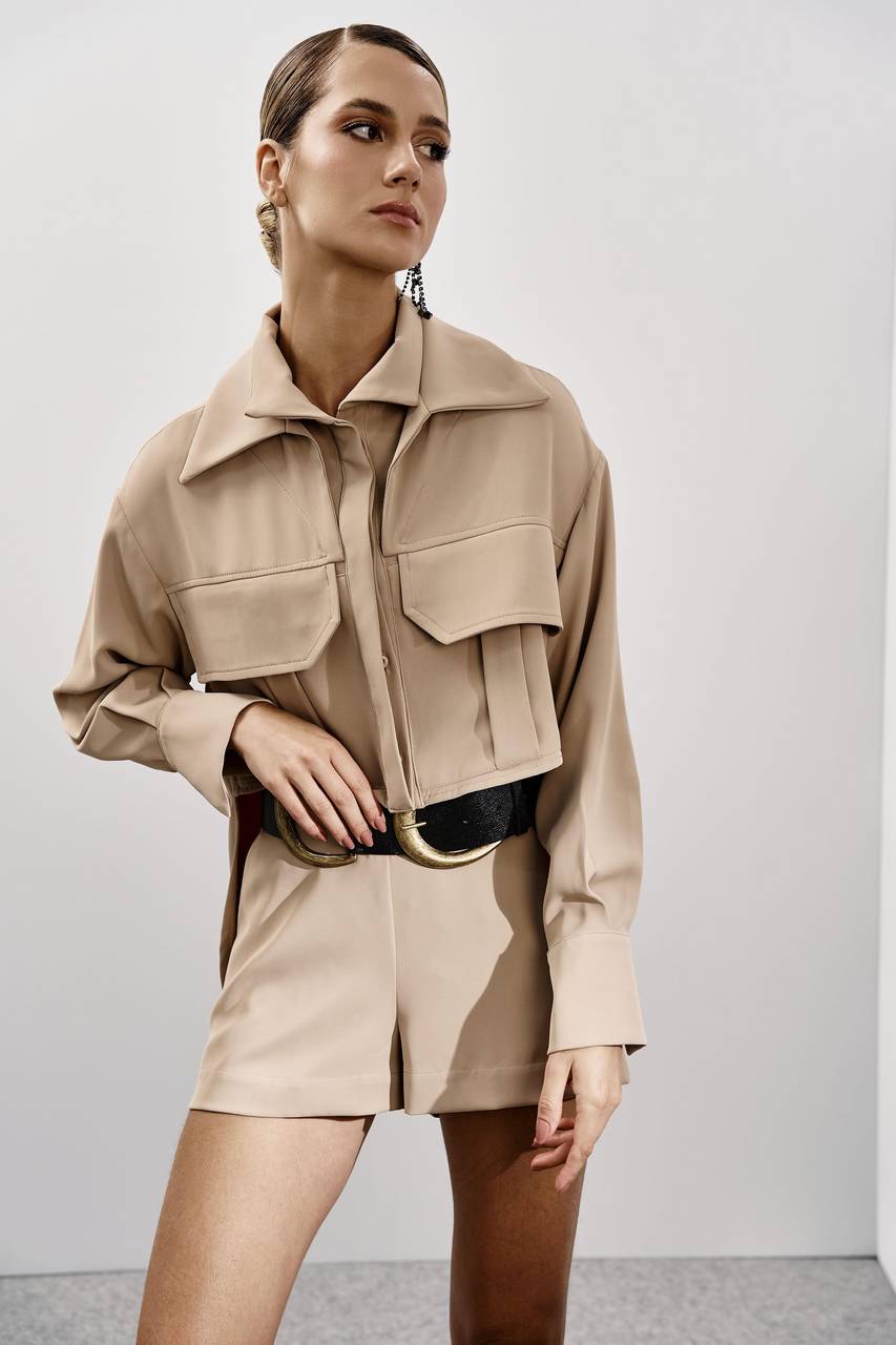 Camisa Frente Cropped Bolso Cargo - Caqui CAM0030CAQ