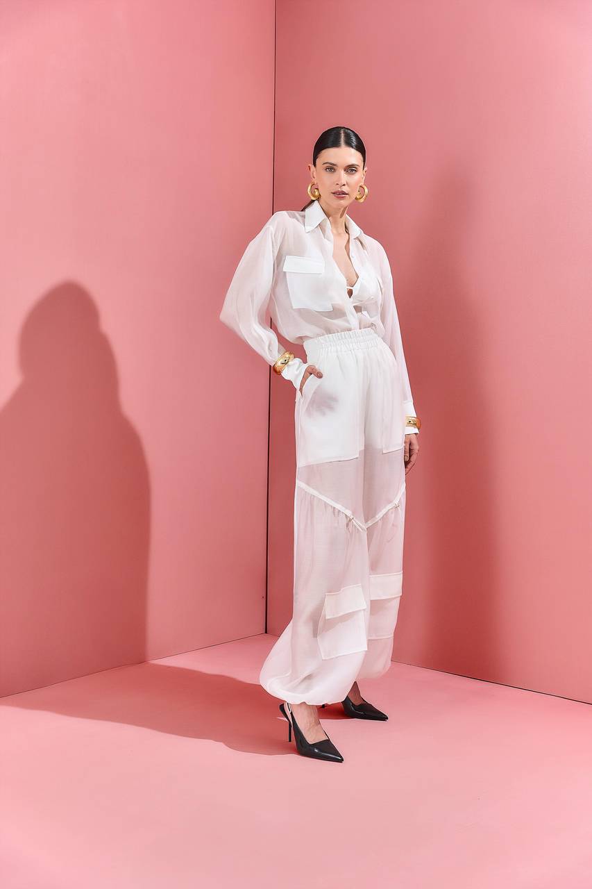 Camisa Fluida Transparente C/ Top - Off White CAM0024OFF