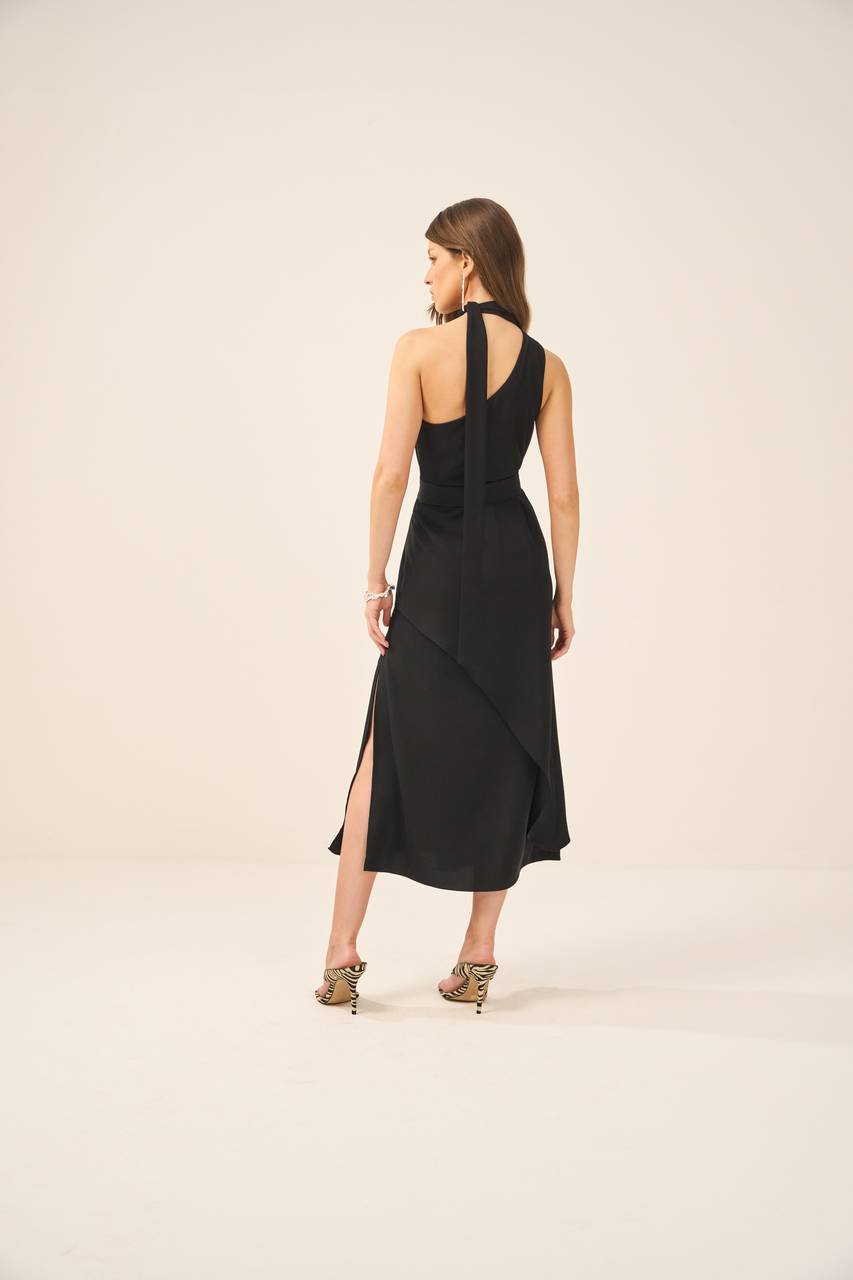 Vestido Crepe Fenda Plissado - Preto VES0006PTO