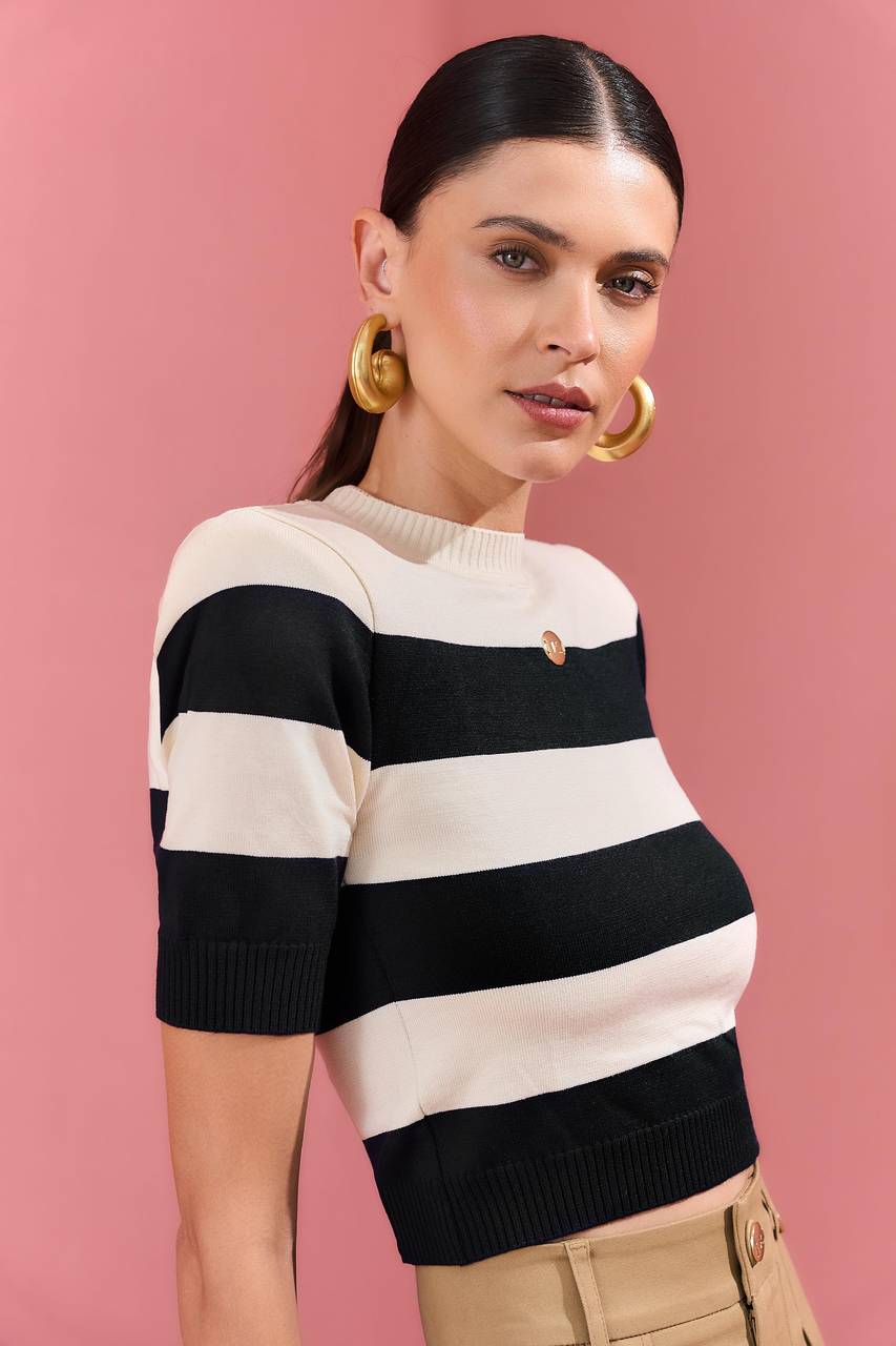 Blusa Tricô Listras - Preto/off BLU0055PTO/OFF