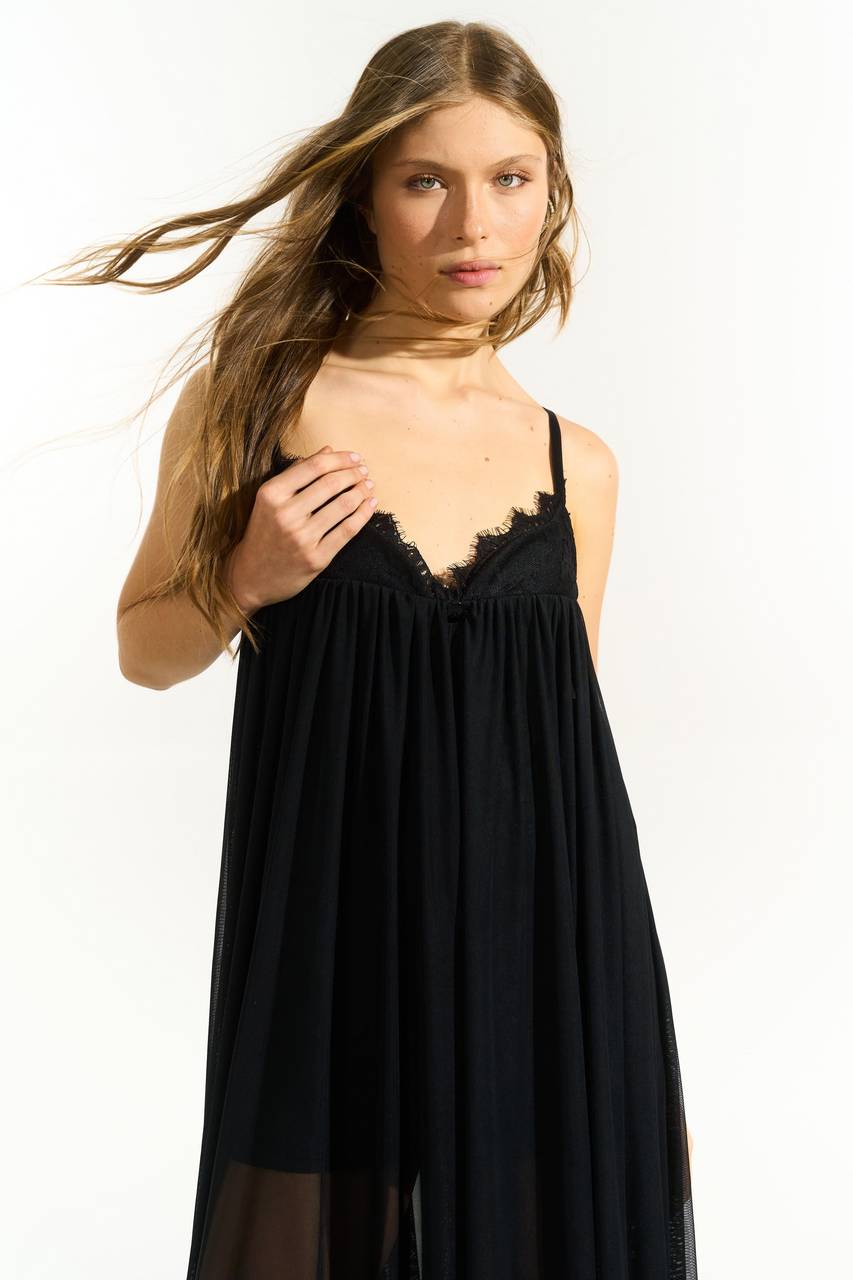 Vestido Longo Em Tule - Preto VES0108PTO
