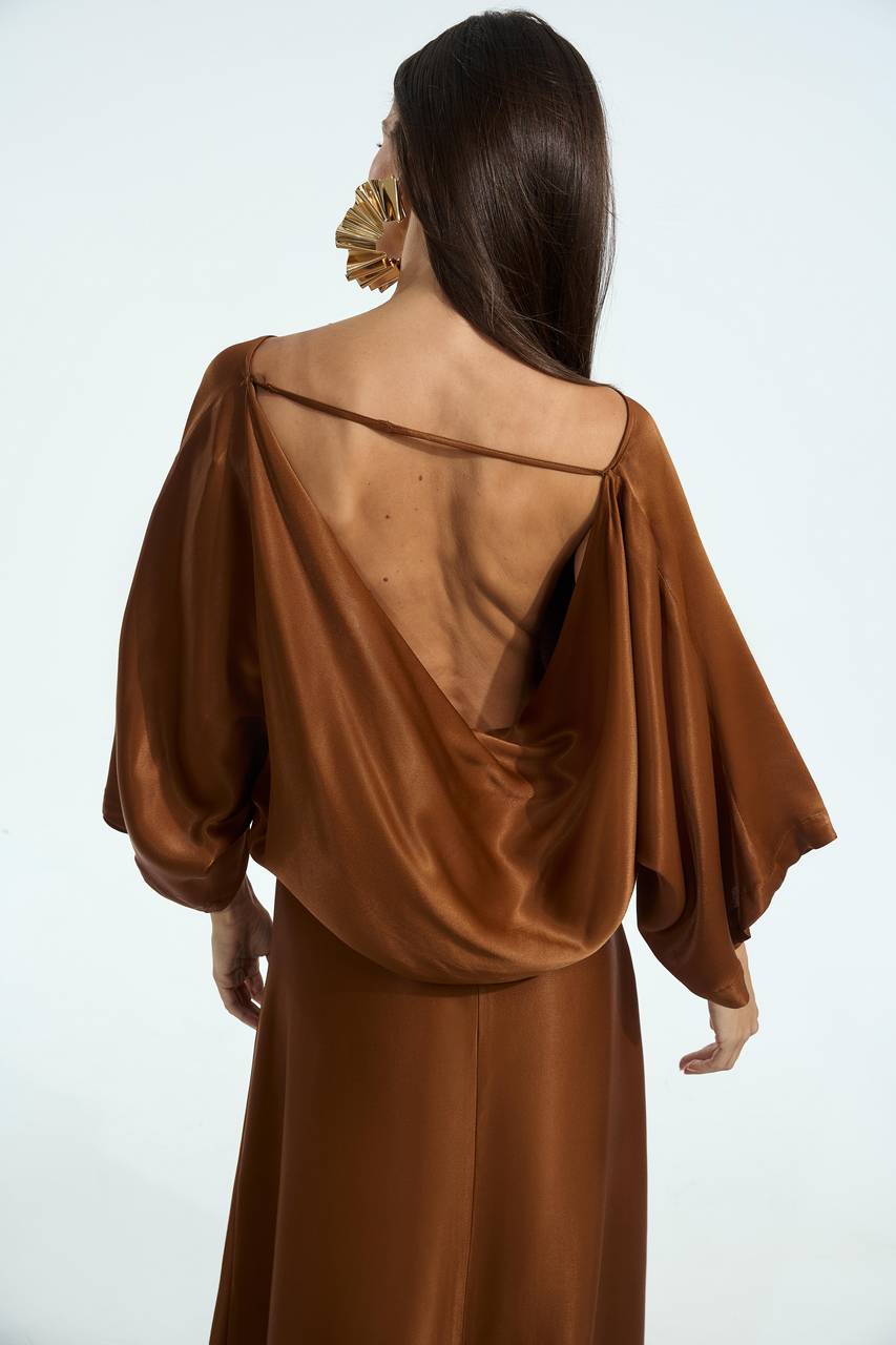 Vestido Midi Manga Ampla - Camel VES0012