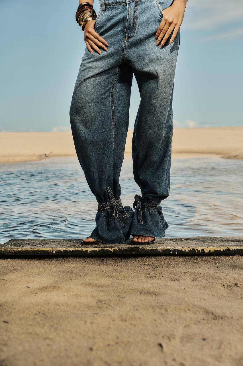 Calça Jeans Jogger Amarração Tornozelo - Jeans CAL0063