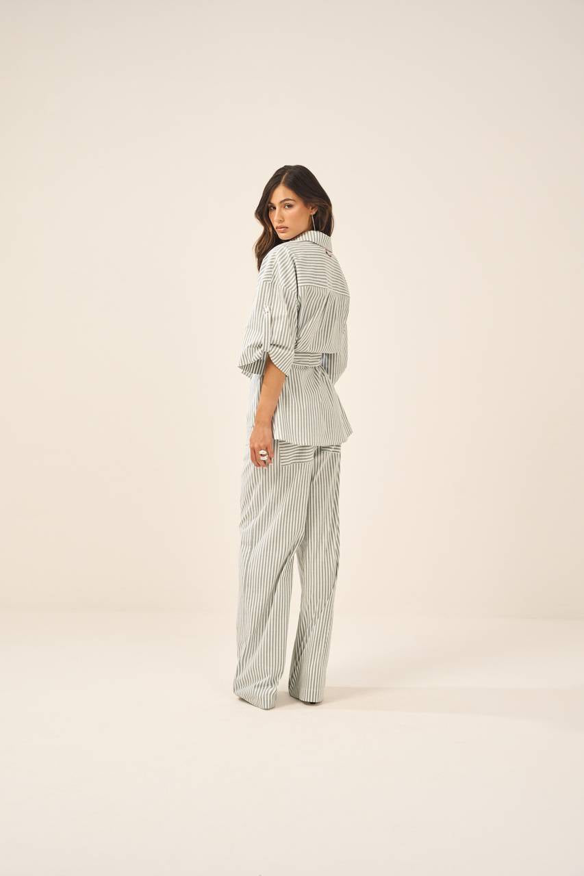 Calça algodão Listra - Branco/verde Militar CAL0014BR/VMT