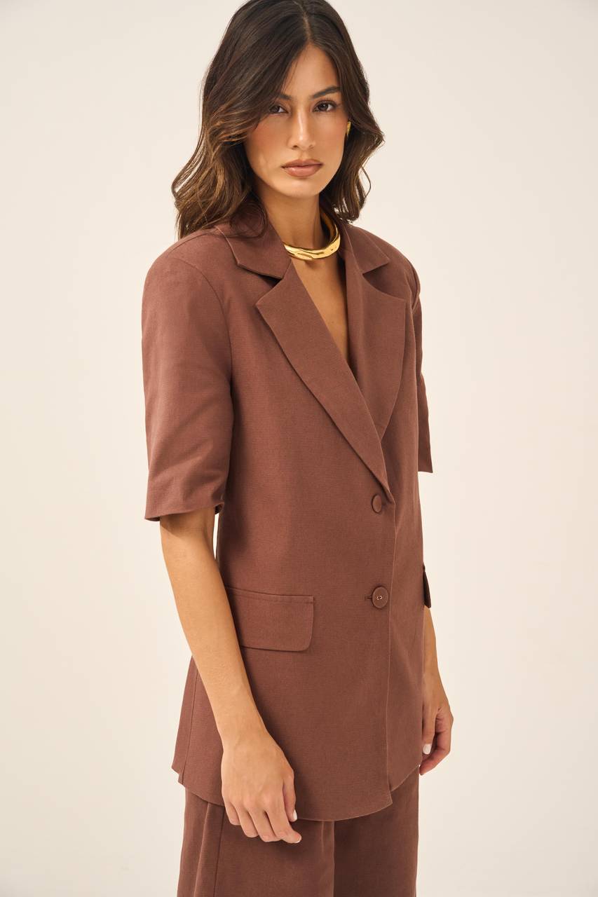 Conjunto Blazer E Bermuda Manga Curta - Marrom CJT0010MRO