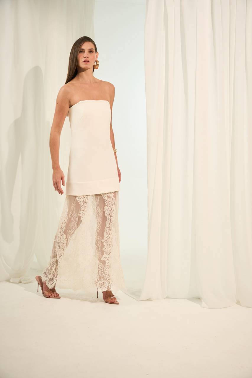 Vestido Tqc Alfaiataria com Renda - Off White VES2013OFF
