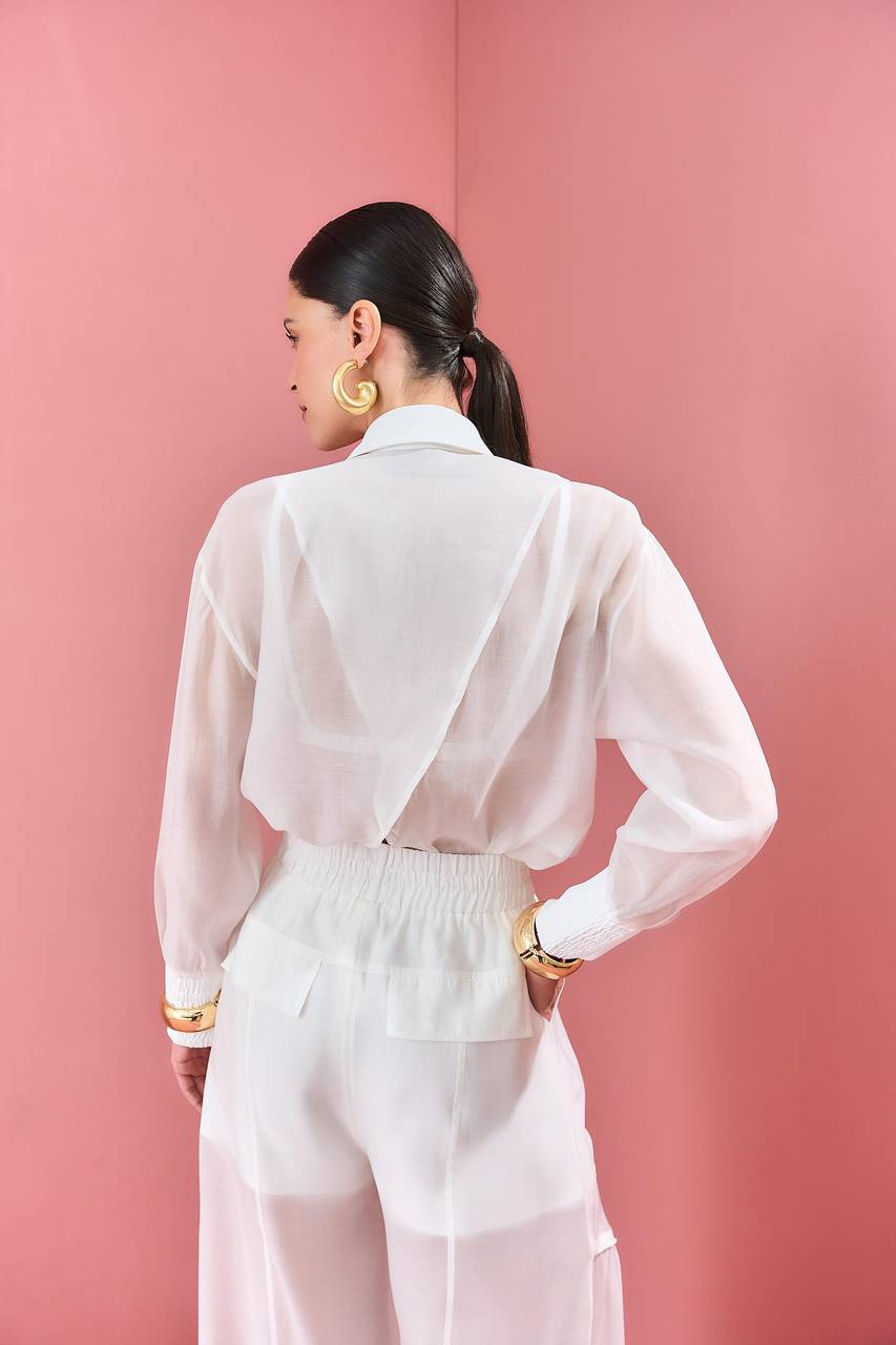 Camisa Fluida Transparente C/ Top - Off White CAM0024OFF